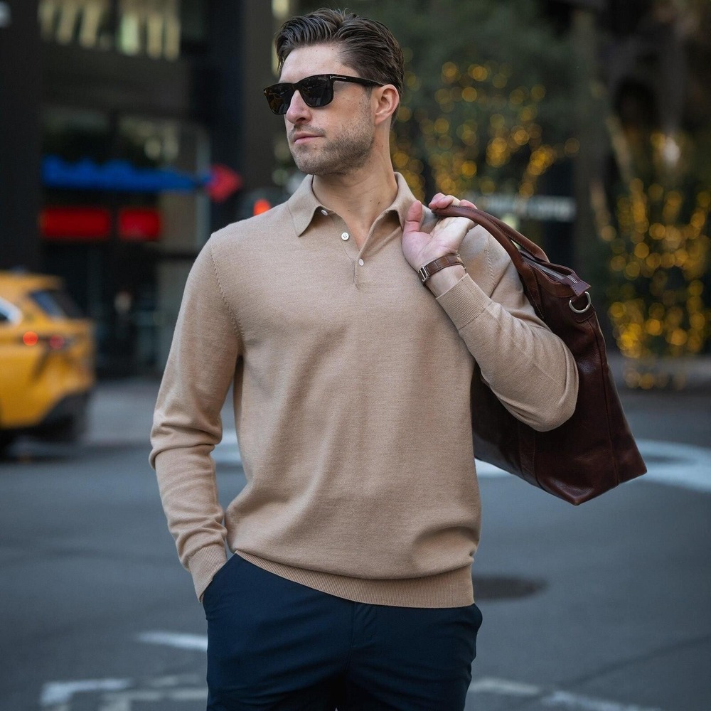 Collars & Co. NWT Bellagio Three Button Long Sleeve Merino Polo - Size Medium
